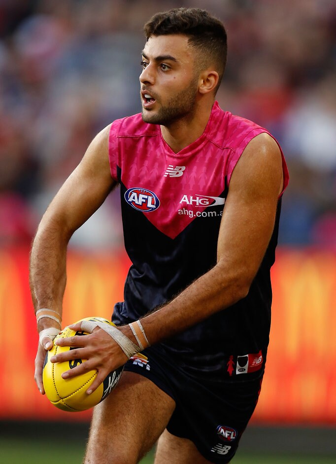 AFL 2016 Rd 08 - Melbourne v Western Bulldogs MELBOURNE, AUSTRALIA - MAY 15: Christian Salem of the Demons in action during the 2016 AFL Round 08 match between the Melbourne Demons and the Western Bulldogs at the Melbourne Cricket Ground, Melbourne on May 15, 2016. (Photo by Michael Willson/AFL Media)